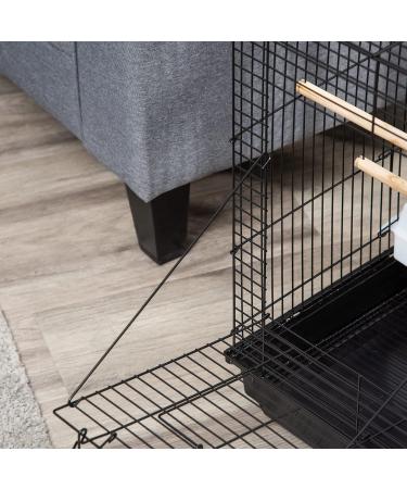 PawHut 23" Bird Cage Flight Parrot House Cockatiels Playpen with Open Play Top and Feeding Bowl Perch Pet Furniture Black - Buy Online on GoSupps.com