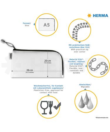 HERMA 20008 City Bag A5 - Transparent Red Zipper Lockable Cosmetic Bag for Makeup Fluids & Toothbrush - 26x20 cm Zip Pocket - Buy Online on GoSupps.com