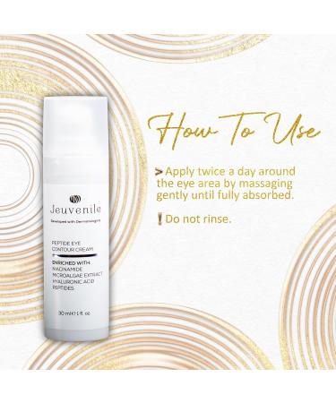 Jeuvenile Peptide Eye Contour Cream Reduces Dark Circles Puffiness and Wrinkles for Youthful Radiant Skin Niacinamide Panthenol Sodium Hyaluronate and Antioxidants for All Skin Types 30ml - Buy Online on GoSupps.com