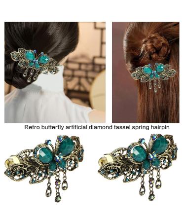 Vintage Butterfly Hair Clips - 2 Piece Rhinestone Set for Women & Girls | Green & Purple Retro Hair Accessories - Buy Online on GoSupps.com