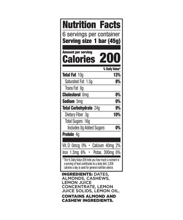 Larabar Lemon Bar 1.6 oz - Gluten Free Vegan Fruit & Nut Bars (6 ct) - Buy Online on GoSupps.com