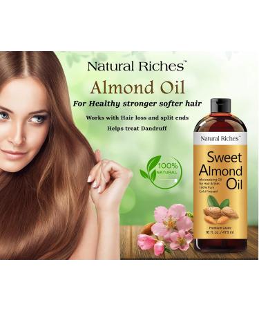 Natural Riches Sweet Almond Oil - 16 FL oz | Cold Pressed Pure & Hexane Free | Vitamin E for Skin & Body Massage | Made in USA - Buy Online on GoSupps.com