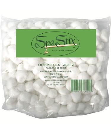 Spa Stix Cotton Balls. 500 Count Medium Size. Non Sterile Super Soft.