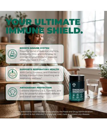 ELICORE Emergency Immune Support Supplement Vitamin C E B6 Zinc Elderberry Echinacea Garlic & Turmeric Immune Booster for Adults Gluten Free Sugar Free Vegan Friendly 60 Capsules - Buy Online on GoSupps.com