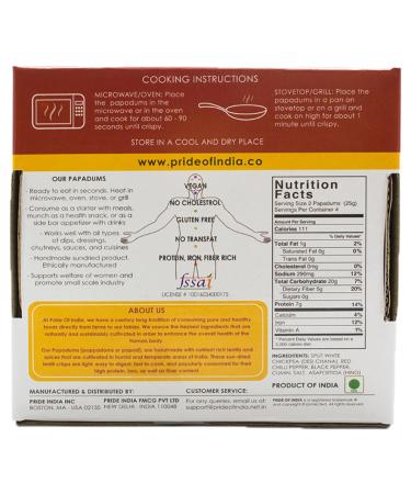 Pride Of India Spicy Chickpea Masala Papadum Lentil Crisps 10ct - Gluten-Free Vegan Crackers 3.53oz - Healthy Protein Fiber & Iron Rich Snacks - Buy Online on GoSupps.com