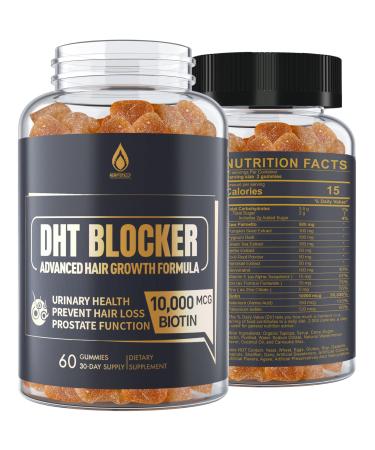DHT Blocker Gummies Hair Growth Supplement Super Potency Saw Palmetto & Biotin 10000 mcg for Women & Men Plus 12 Proprietary Blend - Prevent Hair Loss Blocking DHT Receptors Hormonal Balance 60 Count (Pack of 1)