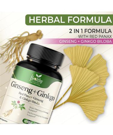 Ginkgo Biloba & Ginseng Korean Red Panax Extract - Brain Memory Supplement for Performance Energy & Immune Support - Nootropic for Mental Function - 60 Capsules - Buy Online on GoSupps.com