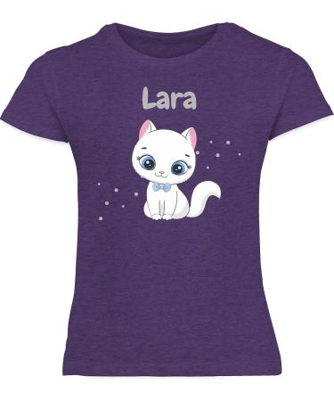 Personalized Cat T-Shirt for Girls - Cute Cat Motif - Shirtracer Gift - Purple Mottled - Buy Online on GoSupps.com
