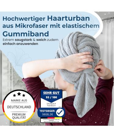 Eponox Premium Microfiber Hair Towel - Quick-Drying Super Soft Elastic Band Waffle Design for Long Hair - Ideal Hair Dryer Towel in Gray - Buy Online on GoSupps.com