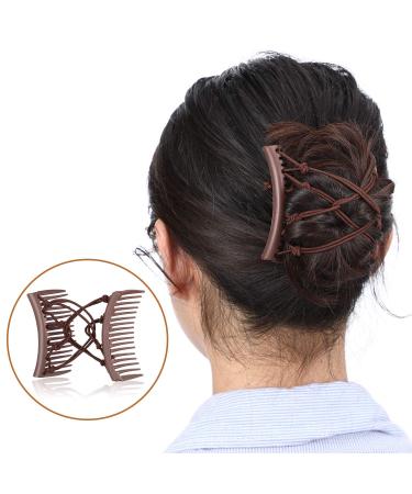 4-Piece Stretchy Double Comb Hair Clip Set - Adjustable Elastic Hair Pins for Women with Curly, Thick, Wavy Hair - No Crease Ponytail Accessories (Black/Coffee) - Buy Online on GoSupps.com