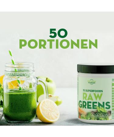 Raw Greens Superfood Powder - 15 Premium Vegan Superfoods & Vegetables Green Tea Spirulina Ginger Root & Pea Protein - 250g (50 Portions) - Buy Online on GoSupps.com