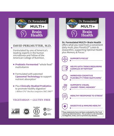 Garden of Life Dr Formulated Multi+ Brain Health Fermented Liposomal Multivitamin + Lutein & Zeaxanthin Vitamin D3 & Probiotics - Memory & Focus Support Digestive & Immune Health 30 Capsules - Buy Online on GoSupps.com