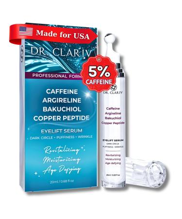 Caffeine 5% + Bakuchiol Eye Serum for Dark Circles Puffiness Eyes with Argireline & Copper Peptides (GHK-Cu) Roll-on Under Eye Serum Anti-Aging Wrinkle Care for Fine Lines 20ml
