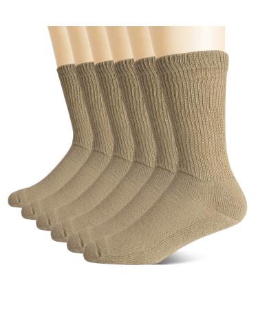 +MD Non-Binding Diabetic Socks for Men Women-6 Pairs Medical Circulatory Crew Socks with Cushion Sole Brown 10-13 Crew/6 Pairs Brown 10-13