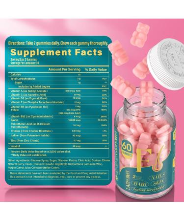 Lazpowfi Hair Skin and Nails Vitamins Biotin with Vitamin A B6 C D E Supports Hair & Nails Growth for Men and Women Biotin Gummies + Advanced Collagen Capsules - Buy Online on GoSupps.com