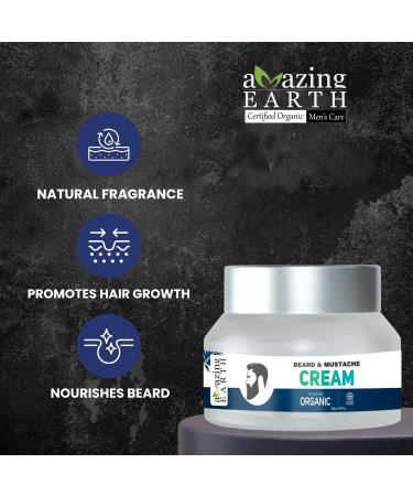 AMAzing Earth Organic Beard & Mustache Cream for Men | Vegan Chemical-Free Hair Growth 50g - Buy Online on GoSupps.com