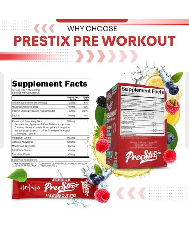 Clean Nutraceuticals Pre Workout Powder Energy Sticks - Caffeine 100mg Energy Drink Mix Creatine Monohydrate Beta Alanine L-Citrulline L-Tyrosine L-Carnitine Electrolyte Hydration Packets 20 Ct - Buy Online on GoSupps.com