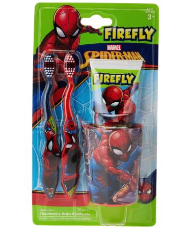 Firefly Spider-Man Dental Care Kids for Children with 2 Brushes Beaker & Toothpaste (Bubblegum)