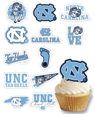 North Carolina Tar Heels Cupcake Toppers (24 Pcs) University of North Carolina Party Supplies for Football Birthday Gift UNC Graduation Party Decorations