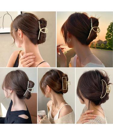 MojiDecor Anti-Slip Gold Metal Hair Claw Clips - Set of 5 Large Clips for Women with Thick, Thin, Curly, and Wavy Hair - Buy Online on GoSupps.com