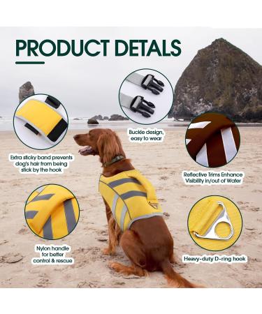 Kuoser Durable Dog Life Jacket - High Buoyancy Safety Vest for Small Medium & Large Dogs - Yellow - Buy Online on GoSupps.com