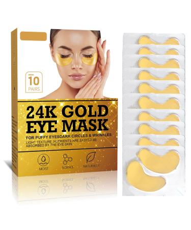 Under Eye Patches Collagen 24K Gold Eye Masks for Puffy Eyes Dark Circles Bags Gold Eye Pads Anti-Aging Hyaluronic Acid Moisturiser for Under Eye Wrinkles Remove Eye Bags Hydrating (10Pairs)
