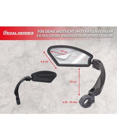 Pedal Heroes Foldable Bike Mirror with Cleaning Cloth & Bag | Stable Handlebar Rear Mirror for E-Bikes - Buy Online on GoSupps.com