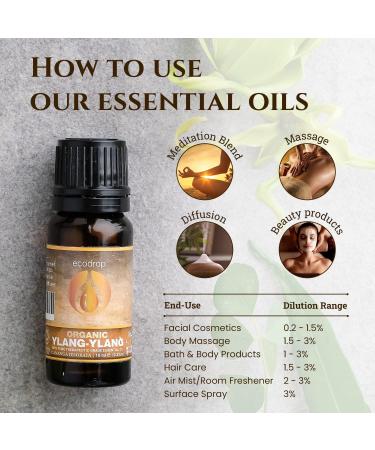 Certified Organic Ylang Ylang Essential Oil - 100% Pure Therapeutic Grade for Aromatherapy, Massage & Diffusers - 10ml + Free E-Book | Cananga Odorata - Buy Online on GoSupps.com