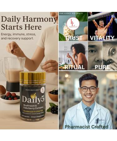 Daily 5 with All Purposes Antioxidants Dietary Supplement | The Pharmacist's Formulation Mushroom Complex LL Supplement - Buy Online on GoSupps.com