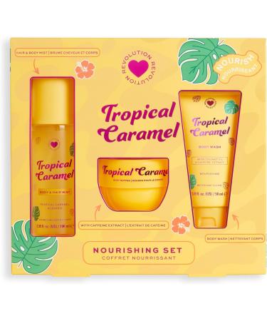 I Heart Revolution Tropical Caramel Bath & Body Gift Set All-In-One Mini Hair & Body Set For Summer Sweet Scent Vegan & Cruelty-Free - Buy Online on GoSupps.com