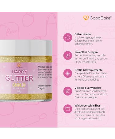Goodbake Happy Glitter Gold - Edible Food Glitter Powder for Cakes Cookies & Drinks | Perfect Cake Decoration for Birthday Parties - Buy Online on GoSupps.com