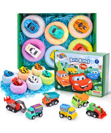 6 Pack Natural Bath Bombs for Kids Pull-Back Cars Organic Rich Foam Color Bubble Set Boys Girls Surprise Toys Christmas Gift for Toddlers