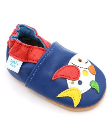 Dotty Fish Soft Leather Baby Shoes for Boys. Toddler Shoes. Non Slip. Animal Designs for Boys and Girls. 0-6 Months - 4-5 Years 0-6 Months Multicoloured Fish