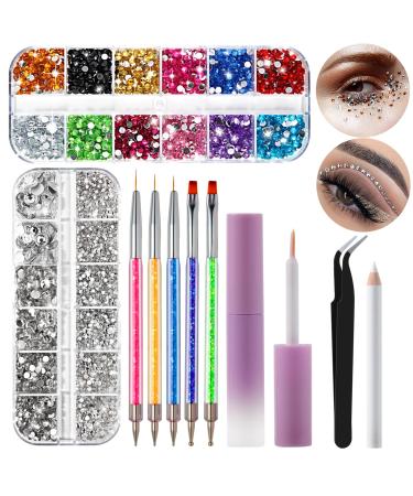 4200Pcs Face Gems Face Jewels with Makeup Glue  FITTDYHE Multi-Color Flatback Rhinestone with Nail Art Tools Dotting Tools  Rhinestone Gems for Makeup Nail Art Body Hair Crafts Decoration
