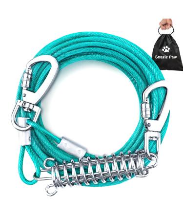 Snagle PAW Instruct cable for dogs 4.5 m dog leash for courtyard purchase festival robust dog tensioning cable with shock-absorbing spring for large dogs for large dogs up to 56.7 kg durable dog runner for courtyard or camping 125lbs / 15ft ice blue