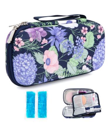 Youshares Insulin cooling bag Travel Etui-TSA Medicines Eva cool box on the way Diabetics cooler pocket for glucose meters epipen insulin pen other diabetes accessories with 2 cooling batteries (hydrangeas) Y8-Hortensie