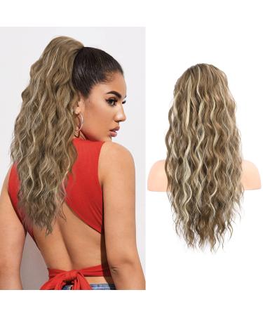 Flufymooz ponytail extension horse -tailed extension 56 cm ponytail with cord strain hair extensions curly ponytail synthetic hair part for women (medium brown ash blonde) 56 cm medium brown ash blonde