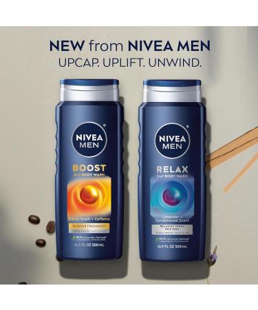 Nivea Men Relax 3-in-1 Body Wash Lavender and Sandalwood Scented Men's Body Wash Cleanses Face Body and Hair 16.9 Fl Oz Bottle Pack of 6 16.9 Fl Oz (Pack of 6) - Buy Online on GoSupps.com