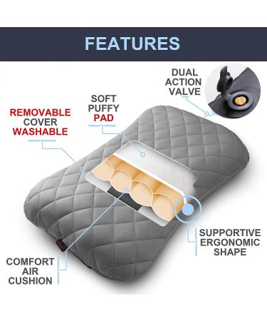 Riyalo X-Foam Inflatable Camping Pillow ELuxe with Removable Cover, Washable & Ultralight | Neck Lumbar Support for Backpacking, Hiking, Travel | X-Large, Space Grey - Buy Online on GoSupps.com