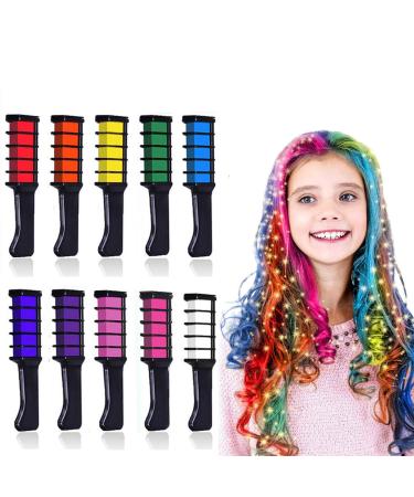 Kalolary 10 Colors Hair Chalk for Girls Kids, Temporary Bright Hair Color Dye for Girls Age 4 5 6 7 8 9 10+, Washable Hair Chalk Comb for Halloween Christmas Party Cosplay DIY