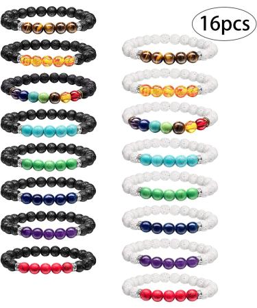 Shop Hicarer 16-Piece Lava Rock Bracelets for Men & Women | 8mm Chakra Aromatherapy Essential Oil Diffuser Bangles - Natural Stone Beads - Buy Online on GoSupps.com