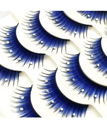 5 Pairs Blue Shiny Long and Thick Exaggerated False Eyelashes Extension 3D Dramatic Fluffy False Eyelashes Makeup Fake Eye Lashes for Theme Party Stage Performance - Buy Online on GoSupps.com