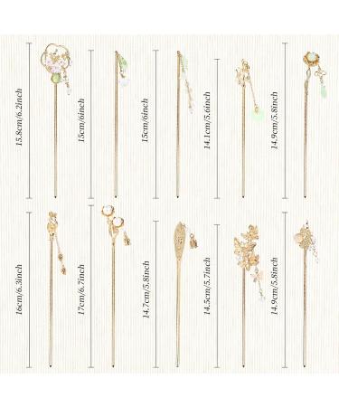 Cinaci 10 Pieces Decorative Vintage Retro Pearl Gold Metal Hair Sticks Pins with Pendants Chinese Hanfu Asian Flower Butterfly Hair Chopsticks Hair Bun Updo Holders Long Hairpins for Women Girls - Buy Online on GoSupps.com