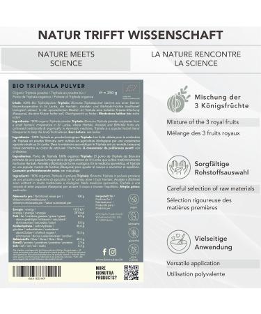 Bionutra Triphala Powder Bio 250g - Organic Vegan Gluten-Free | Haritaki Amalaki & Bibhitaki | EU Eco-Standard 2-Month Pack - Buy Online on GoSupps.com