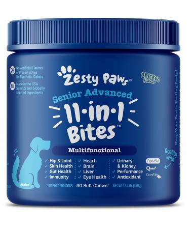 Zesty Paws Advanced 8 in 1 Multivitamin Bites for Dogs  Everyday Vitality Senior Chicken Flavor 90 Soft Chews