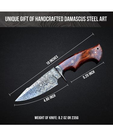 BigCat Handmade Damascus Hunting Knife with Sheath - 10' Fixed Blade Walnut Handle | EDC Survival Knife for Men - Buy Online on GoSupps.com