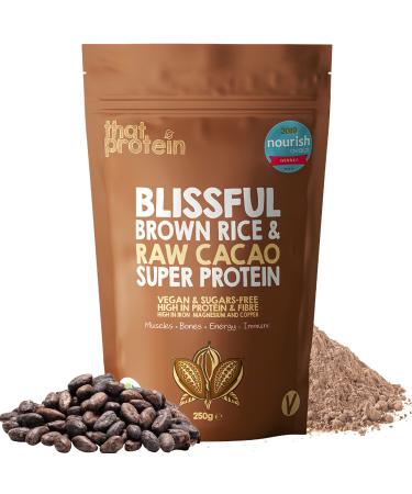 Vegan Protein Powders - Gluten Free Low FODMAP & Vegan Chocolate Protein Powder with Brown Rice - 250g Plant Based Low Calorie Protein Powder for Bone Muscle Heart Energy & Immune That Protein Brown Rice and Raw Cacao