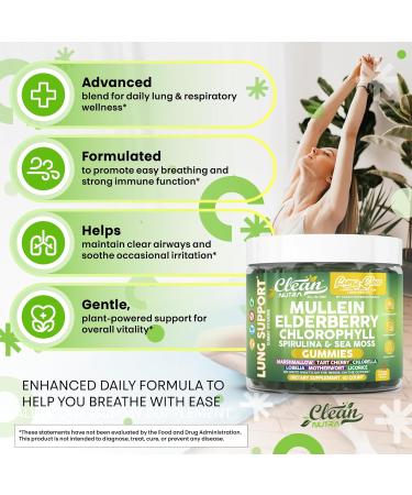 Clean Nutra Mullein Gummies for Lung Health Support with Elderberry Chlorophyll Spirulina Tart Cherry Sea Moss Vitamin C Lutein Marshmallow Root Licorice Root Superfood Greens Mucus Relief 60 Gummies - Buy Online on GoSupps.com