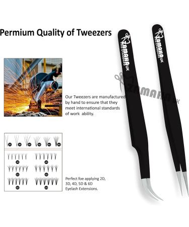 ZAMAHA UK Boot Shape Curved Volume Tweezers - Japanese Stainless Steel - Precision Angled Tip for 3D 4D 6D Lash Extensions (Black) - Buy Online on GoSupps.com