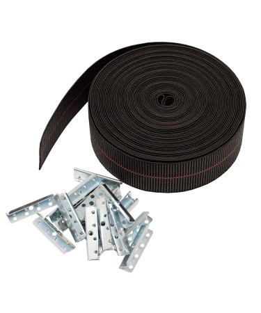 House2Home Replacement Elastic Webbing Kit to Repair Sagging Couch, Chair, Lawn,and Patio Furniture, Includes Installation Instructions, 2 Inch Wide x 40 Ft. Long Strapping and Metal Webbing Clips Black